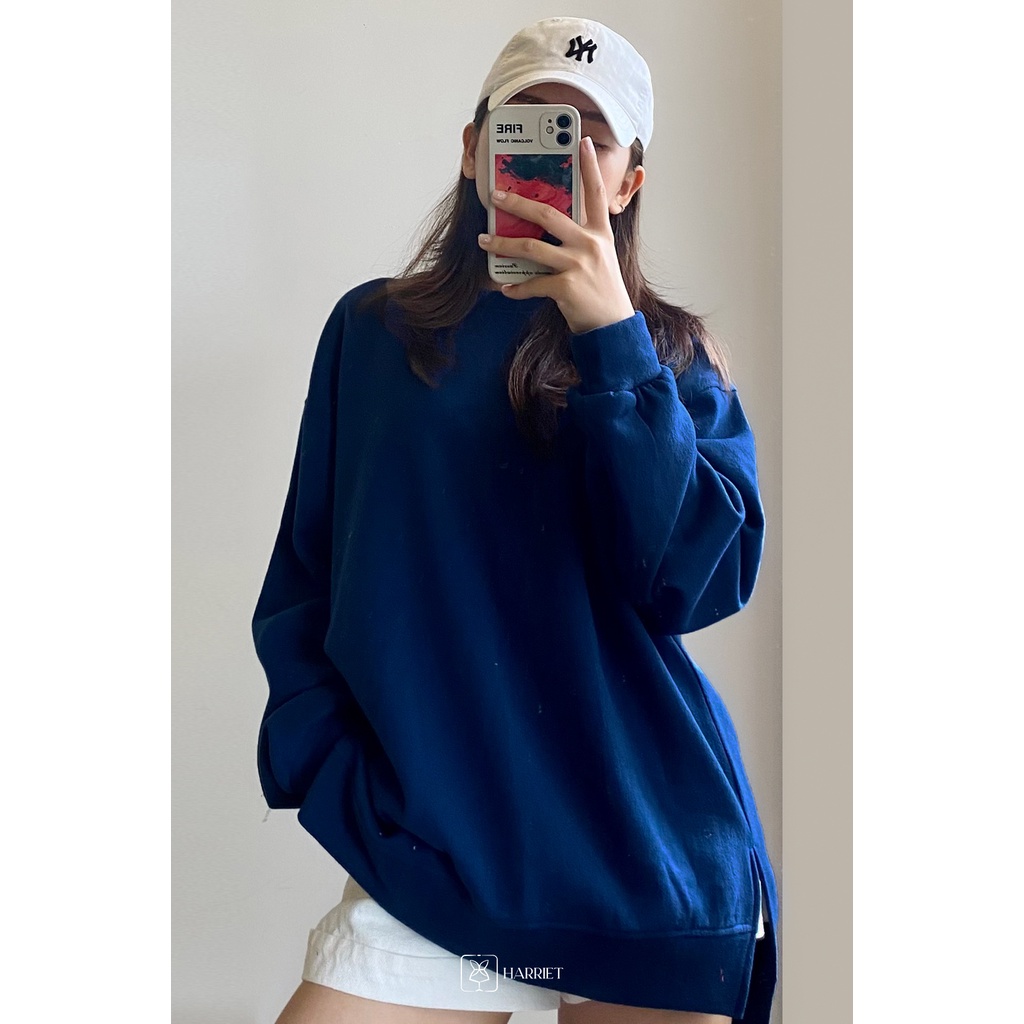 Áo sweater nỉ cổ tròn freesize dáng rộng xẻ vạt thời trang Cody Harriet