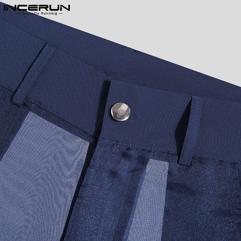 Quần lưới INCERUN xuyên thấu ống rộng thời trang gợi cảm cho nam