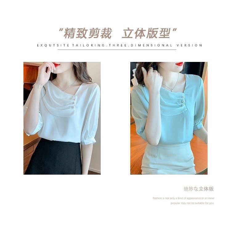 Áo chiffon thời trang hè 2022 tay ngắn dành cho nữ phong cách Pháp