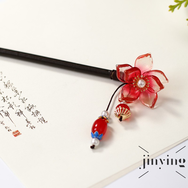 GETNOIVAS Trâm cài tóc hình hoa đính pha lê màu đỏ phong cách dân tộc cho nữ