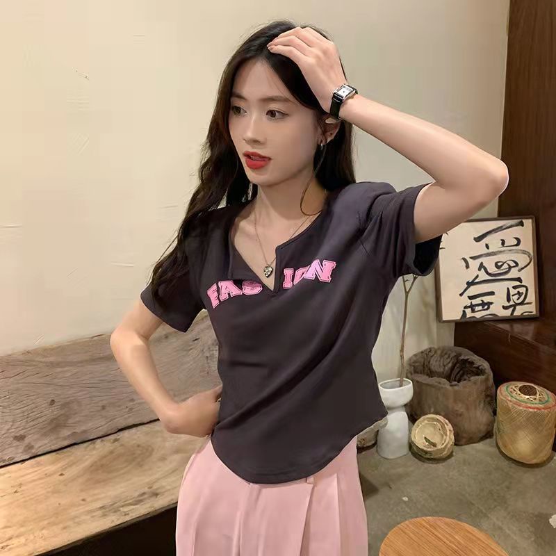 Áo Thun Tay Ngắn Dáng Ôm In Chữ Thời Trang Cho Nữ