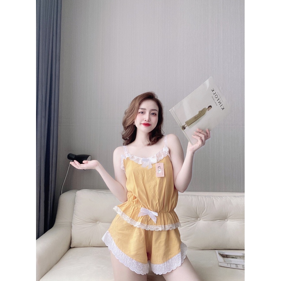 Đồ ngủ nữ, bộ 2 dây phối ren chất lụa satin kiểu dáng dễ thương, thun lưng và eo vừa dáng, phom dưới 55kg | BigBuy360 - bigbuy360.vn