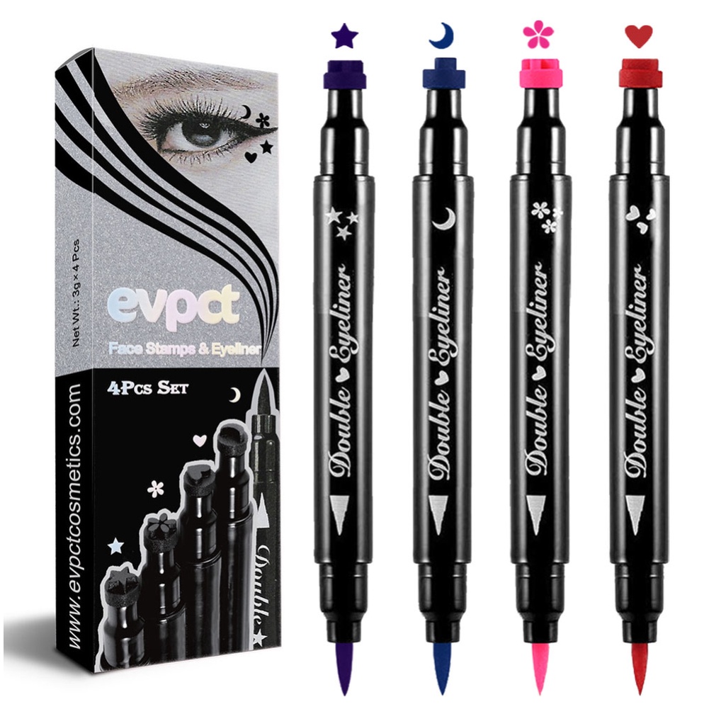 Evpct 4 Chiếc Bút Kẻ Mắt Cánh Màu Đen Nâu Tím Xanh Dương Hồng Đỏ Xanh Lá Cây 2 Mặt Không Thấm Nước Chống Nhòe Lâu Trôi Bút Chì Trang Điểm Mắt Thanh Toán Khi Nhận Hàng