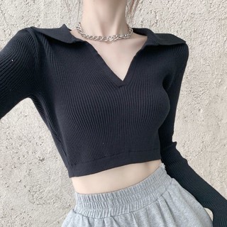 Áo thun kiểu dài tay cổ V basic quyến rũ, áo thun kiểu nữ