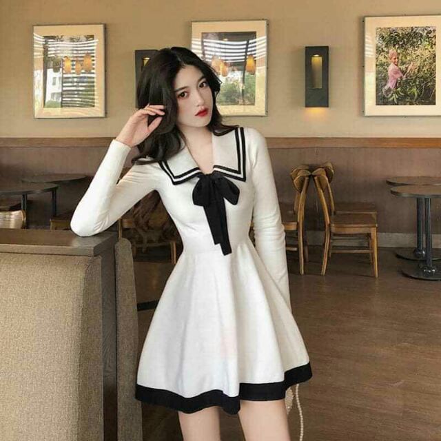 [Có sẵn] Đầm xoè ullzang cổ thủy thủ
