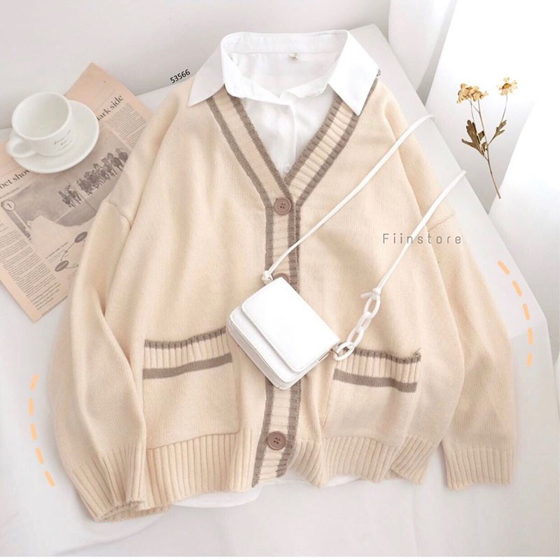 Áo Khoác Cardigan Nữ Kết Hợp Viền Trắng Cực Xinh M1082