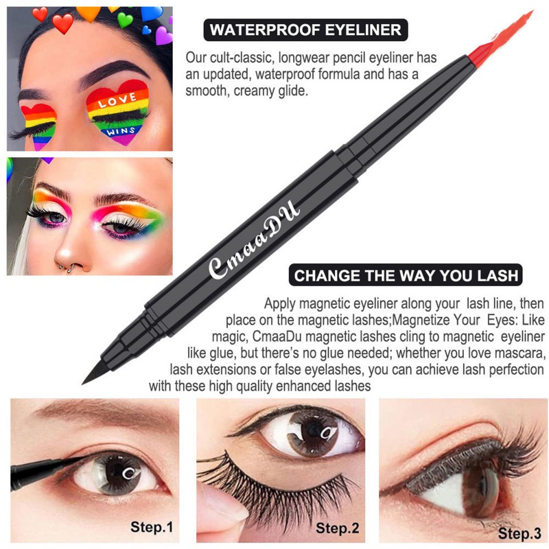 Bút Kẻ Mắt Dạng Lỏng CmaaDu 2 Trong 1 Có Từ Tính Chống Nước Lâu Trôi 18 Màu Tùy Chọn