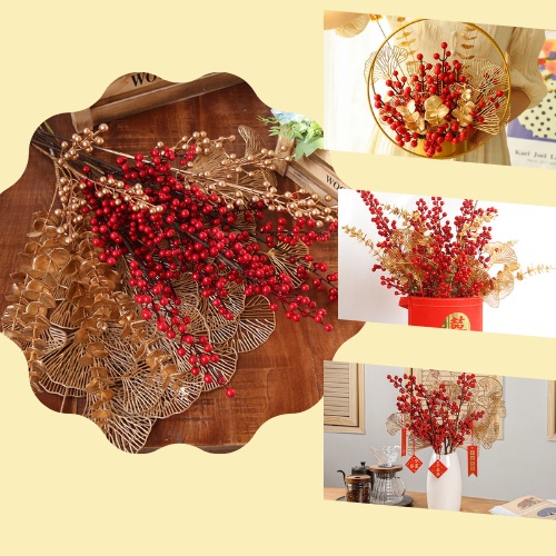 Cành lá dẻ quạt, cành lá tai chuột, cành lá lông công phủ nhũ vàng trang trí decor phòng ngủ, phòng khách, quán cafe