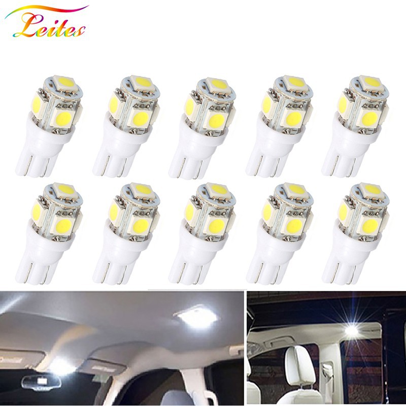 10PCS Automotive LED T10 W5W 5050 5SMD White Red Blue Wedge Light 168 194 192 DC 12V Biển số bóng đèn chỉ báo độ rộng đèn đọc trần