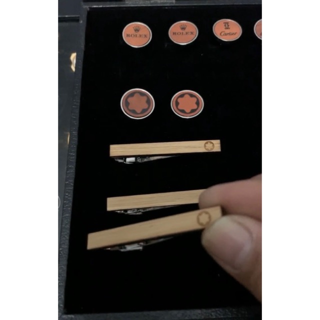 Combo Khuy măng sét + cài cà vạt Montblanc gỗ