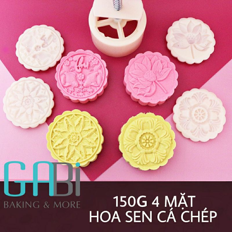 Khuôn trung thu lò xo 4 mặt cá chép, hoa sen 150g