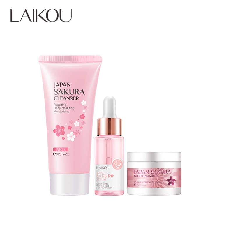 Bộ Sữa Rửa Mặt + Serum + Kem Dưỡng Da Mặt LAIKOU Chiết Xuất Hoa Anh Đào 50g + 17ml + 25g