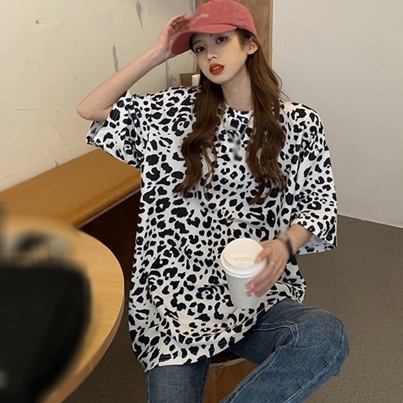 Áo Thun Nữ Ngắn Tay Họa Tiết Da Báo Thời Trang