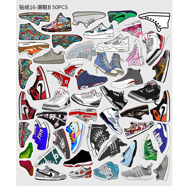 Combo 30 Sticker Chống Nước Decal Dán Điện Thoại Laptop Mũ Bảo Hiểm Vali Guitar Bình Nước Sổ Tay [GIÀY THỂ THAO]