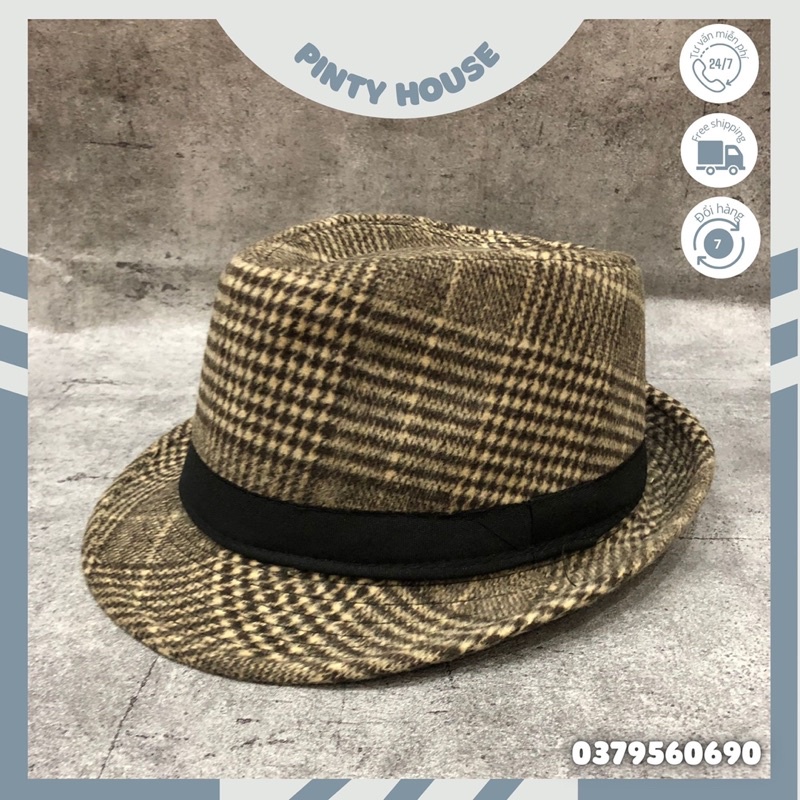 Mũ phớt fedora nỉ kẻ ca rô dành cho người trung niên