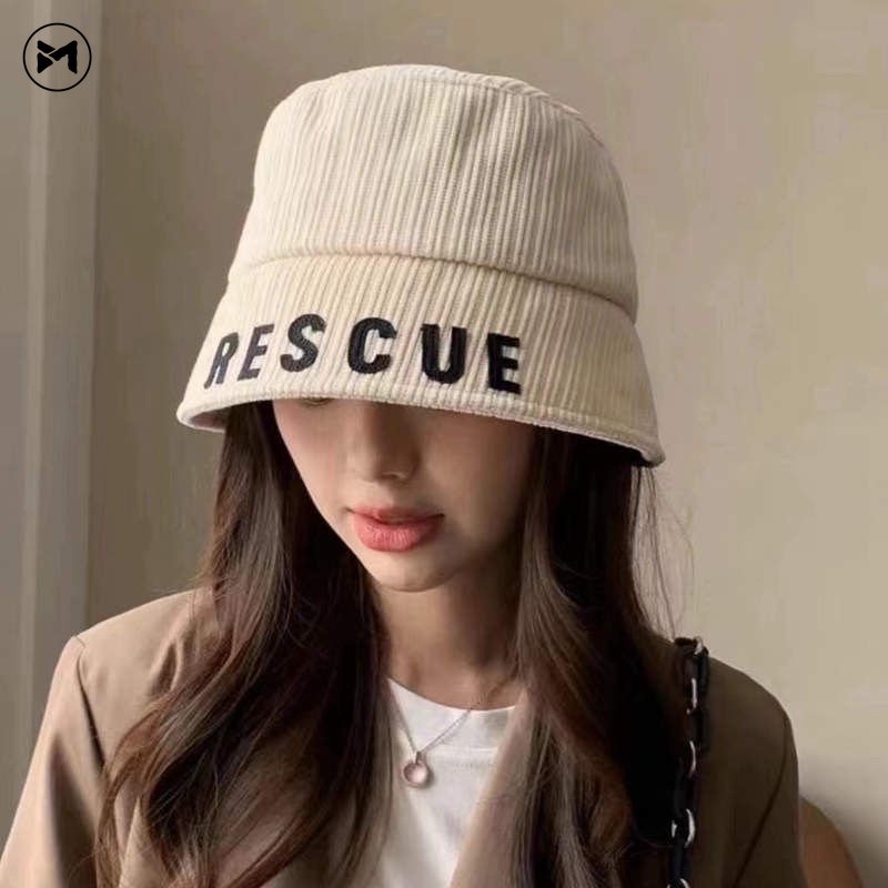 Mũ Tai Bèo Nhung Kẻ Thêu Chữ Phong Cách Thời Trang Vintage Nhật Bản