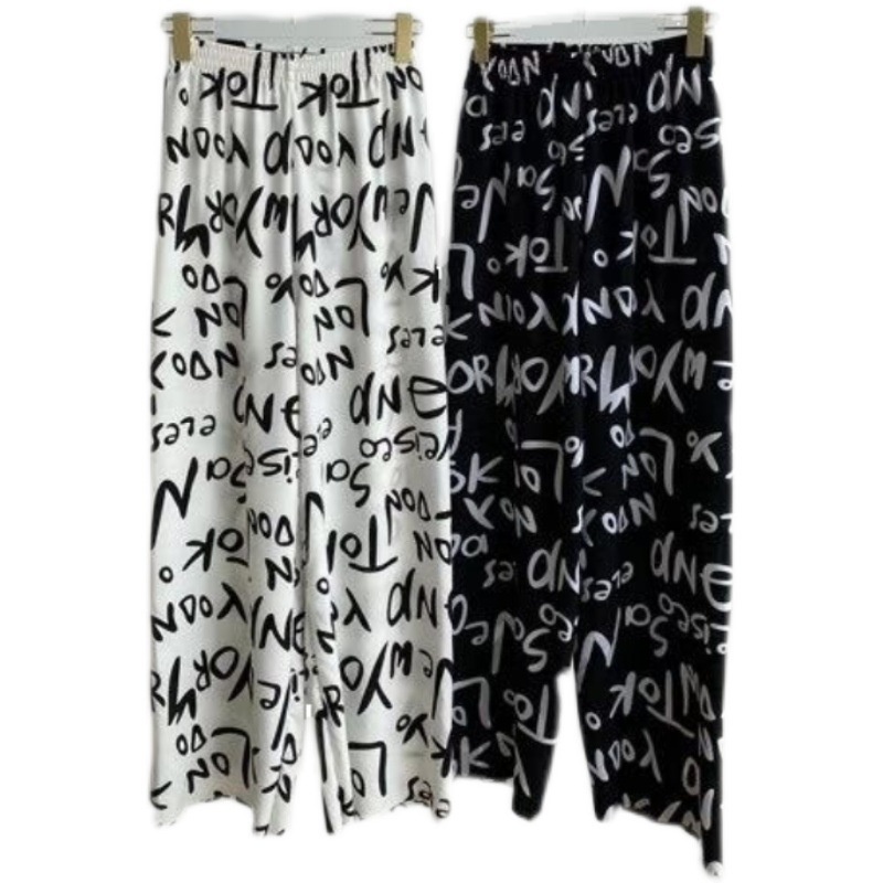 Quần Chiffon Ống Rộng Lưng Thun Co Giãn In Chữ Graffiti Thời Trang Mùa Hè Hàng Mới Dành Cho Bạn Nữ