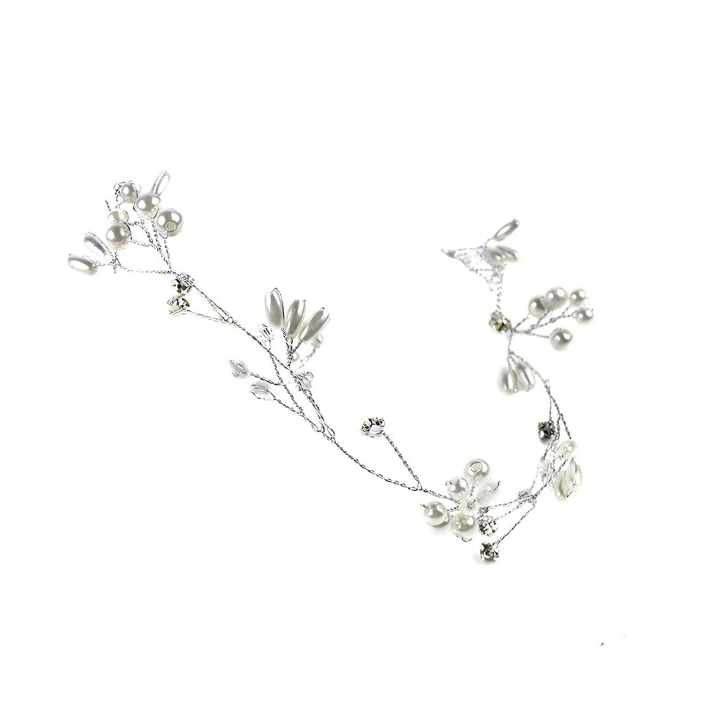 Cài tóc dạng dây kiểu hoa lá phối ngọc và đính đá sang trọng