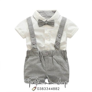 Set yếm công tử ghi nhạt 4 chi tiết cotton dành cho bé trai