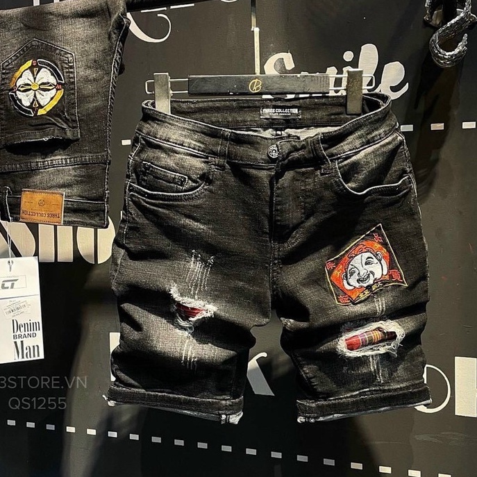 QUẦN BÒ JEAN NAM ĐEN RÁCH THÊU LOGO ĐẸP MẪU MỚI HOT,CHẤT JEAN CO GIÃN CHUẨN SHOP8
