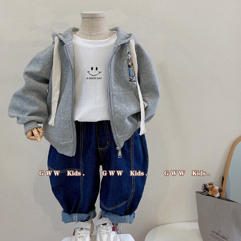 Áo Khoác Hoodie Tay Dài Thêu Hình Gấu Phong Cách Phương Tây Thời Trang Xuân Thu Cho Trẻ Em