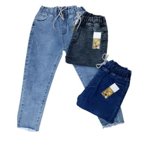 Quần jean baggy nữ vải co giãn cạp chun lưng thun tua lai ! ! * /