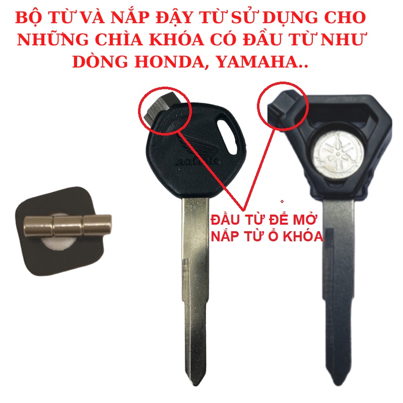 Bộ 3 viên từ và nắp đậy dùng cho chìa khóa từ xe honda, yamaha...
