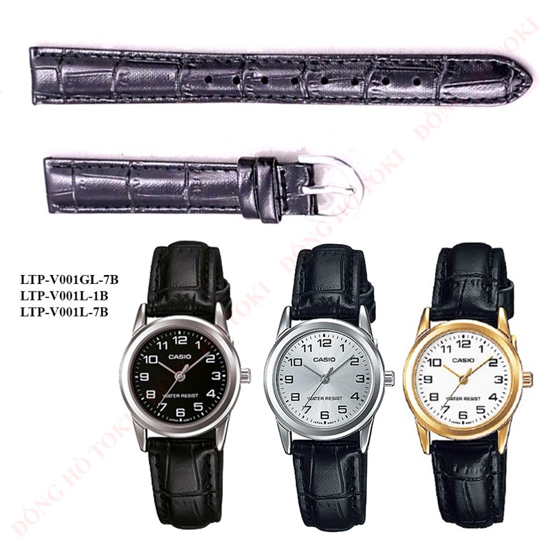 Dây da đồng hồ casio LTP-V001 chính hãng da đen cỡ 14mm