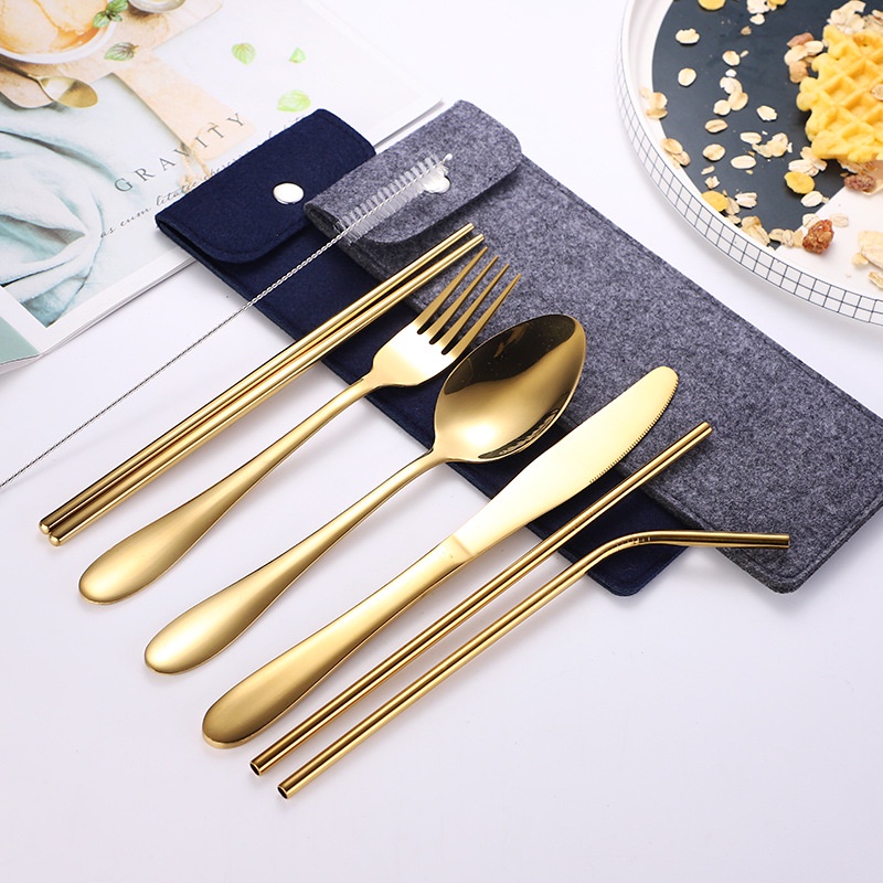 Bộ Muỗng Đũa Nĩa Bằng Thép Không Gỉ Tiện Dụng Cho Du Lịch