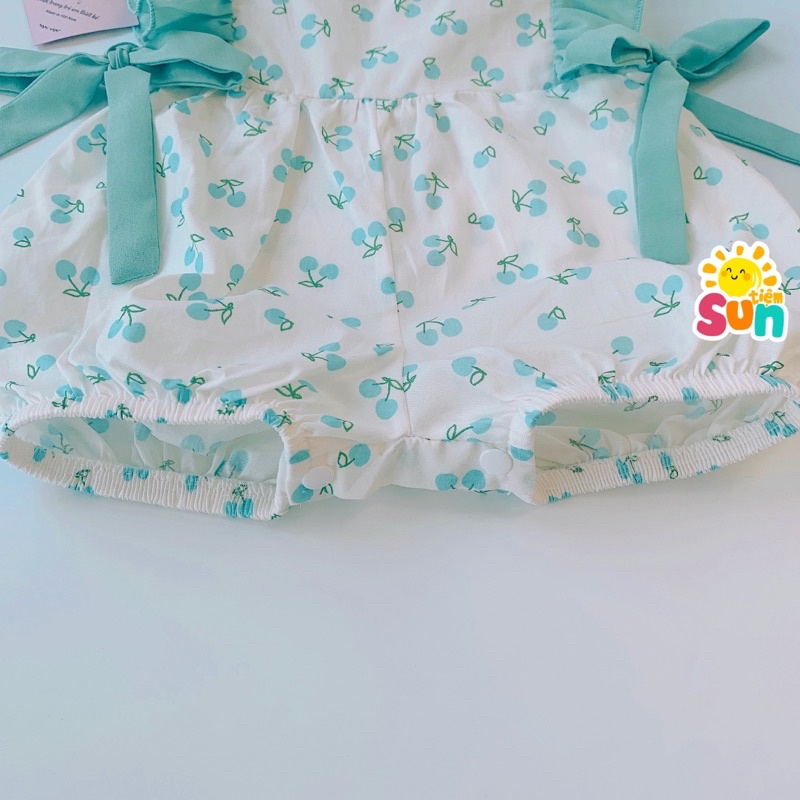 𝗧𝗮̣̆𝗻𝗴 𝘁𝘂𝗿𝗯𝗮𝗻 Body cộc tay cho bé gái size 4-11kg, vải thô boil mềm mát, hàng thiết kế xịn đẹp, B cherry xanh