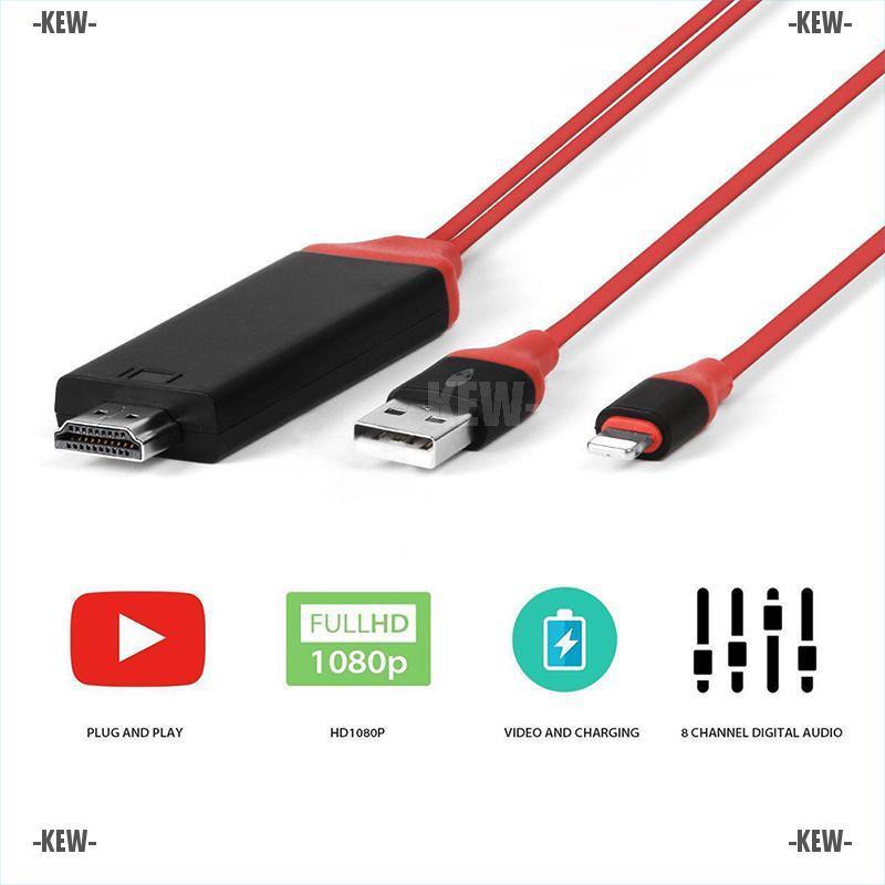 Cáp Kết Nối Kew-X 8 Pin Lightning Sang Hdmi Tv Av 2m Cho Iphone 7 7 + 6 6s 5 5s Ipad