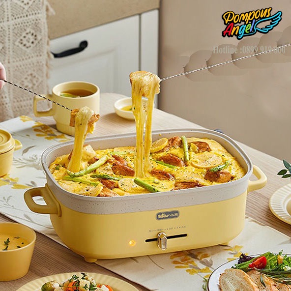 Nồi lẩu nướng điện tráng men chống dính BEAR DHG-C50T1 dung tích 5L , 1500W màu vàng , bảo hành 12 tháng