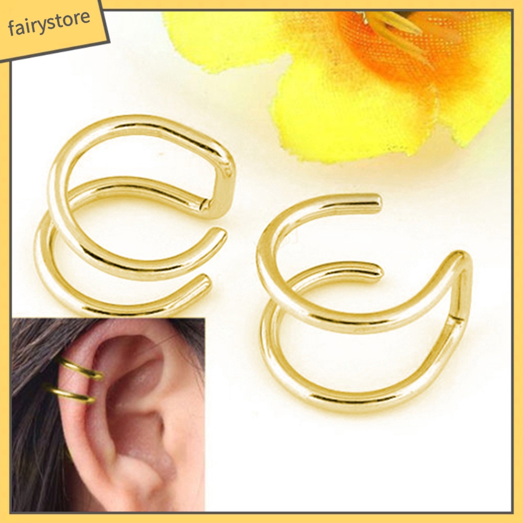 Khuyên kẹp vành tai giả 2 hàng bằng thép không gỉ cá tính