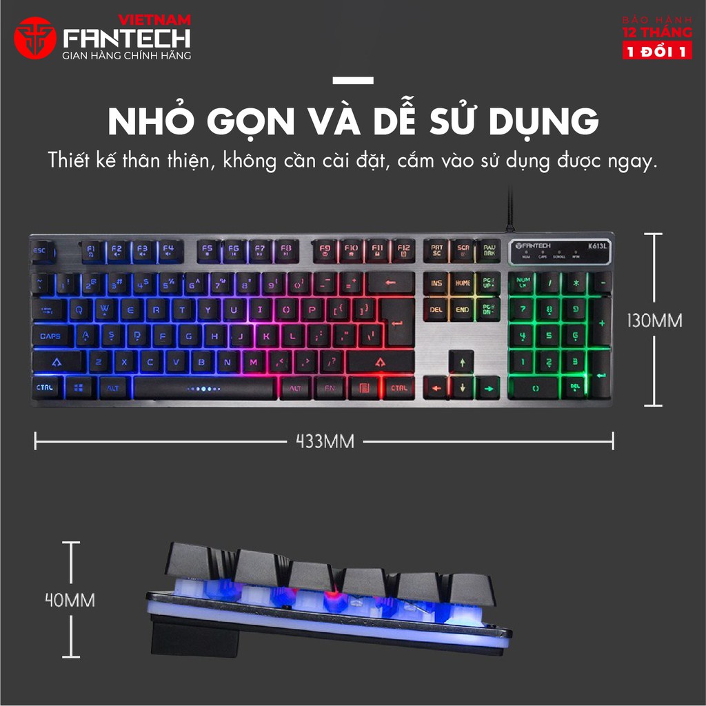 Bàn Phím Gaming Backlit 19 Phím Anti Ghosting Full-sized FANTECH K613L FIGHTER II 3 Chế Độ LED - Hàng Chính Hãng