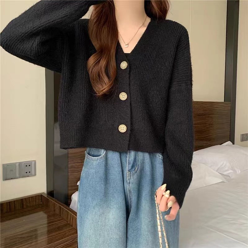 Áo Khoác Cardigan Dệt Kim Dáng Rộng Cổ Chữ V Thời Trang Thu Đông Cho Nữ