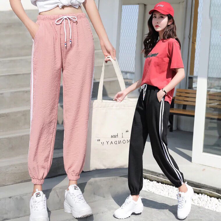 QUẦN BA SỌC KẺ ĐEN HỒNG KEM