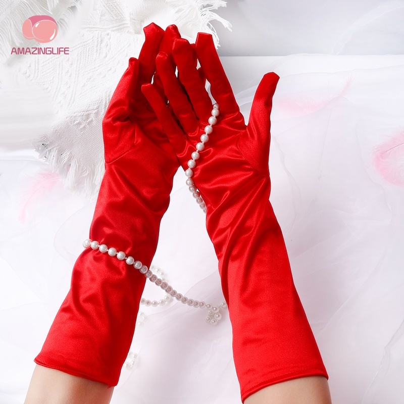 1 Đôi Găng Tay Dài Bằng Lụa Satin Cổ Điển Đa Chức Năng Cho Tiệc Cưới