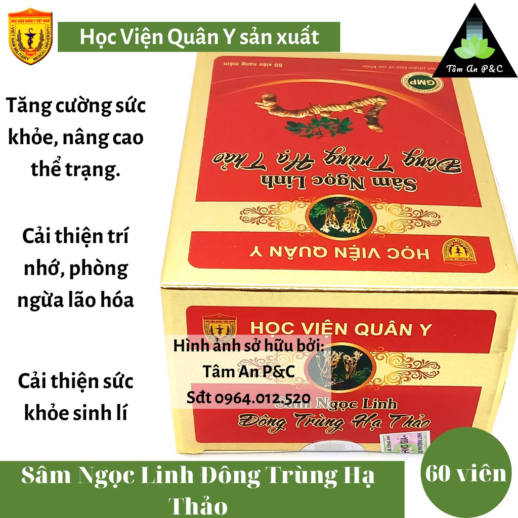 Sâm Ngọc Linh Đông Trùng Hạ Thảo Học Viện Quân Y (hộp 60 viên) Giúp tăng cường sức khỏe- CHÍNH HÃNG HVQY