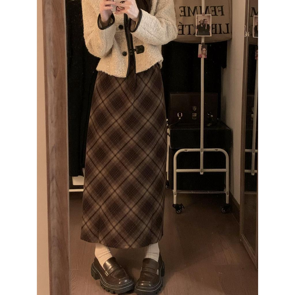 Chân Váy Dáng Chữ a Họa Tiết Sọc Caro Phong Cách retro Thời Trang Mùa Thu Hàng Mới 68079