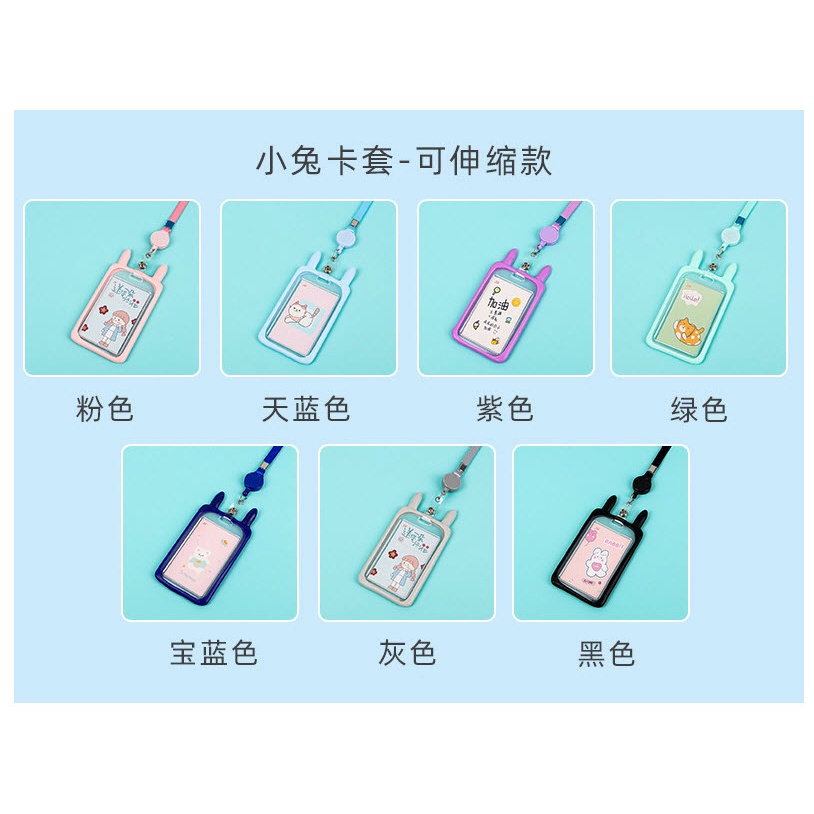 Bao đựng thẻ học sinh, Thẻ đeo bảng tên silicon sắc màu tai thỏ, tai mèo cho trẻ em có dây rút