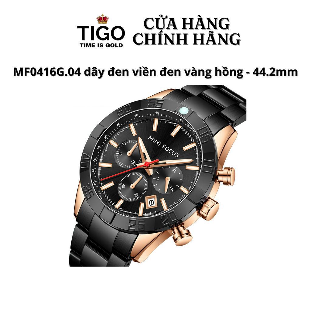 Đồng Hồ Nam MINI FOCUS MF0416G.04 Dây Thép Đen Viền Đen Thép Không Gỉ Cao Cấp Mặt Tròn Đường Kính 44.2mm Chống Nước