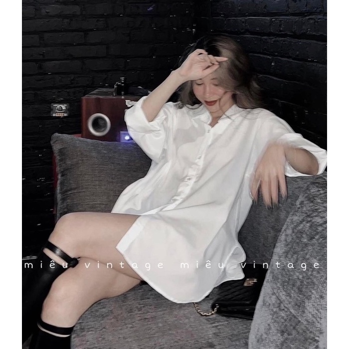 Áo sơ mi nữ Form rộng, Áo trơn kiểu dáng basic dài tay
