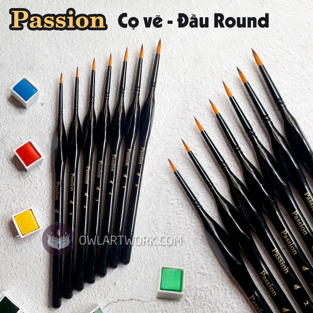 Cọ Tỉa, Cọ Vẽ Màu Nước Passion Hàn Quốc - Đầu tròn (Round)