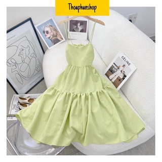 Đầm babydoll xanh mint hai dây tầng