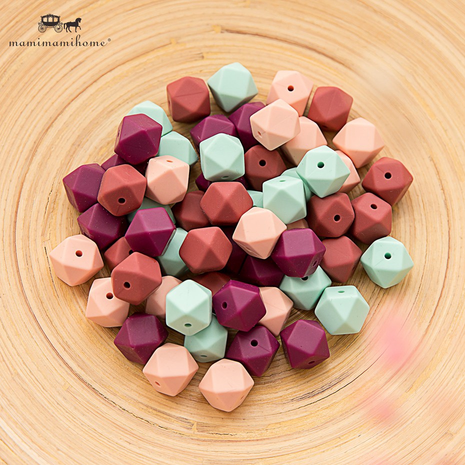 Set 10 hạt xỏ mini MAMIMAMIHOME 14mm hình lục giác tròn thích hợp làm đồ chơi mài răng ti giả dành cho bé