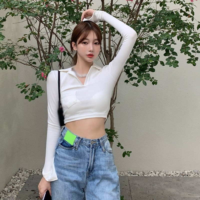 Áo Croptop Tay Dài Màu Trắng Thiết Kế Quyến Rũ