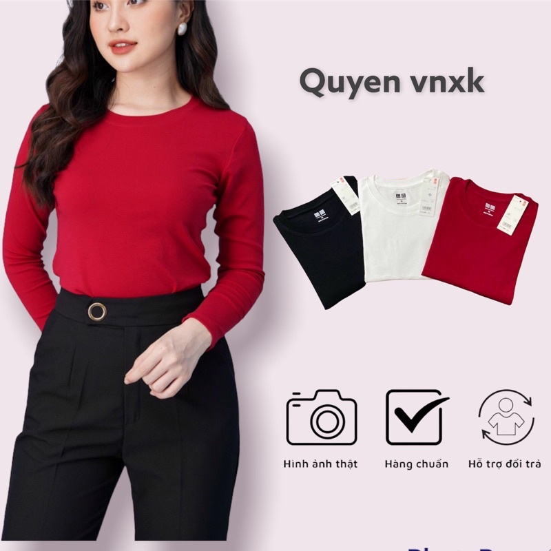 Áo thu đông nữ dài tay vnxk, kiểu trơn basic, chất cotton bozip dày dặn, kiểu phông vừa vặn gọn dáng
