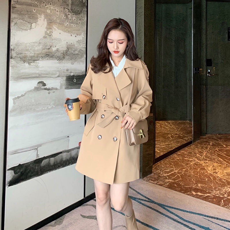 Áo măng tô nữ dáng ngắn 2 lớp kèm đai hàng quảng châu cao cấp - Áo khoác mangto nữ dáng ngắn kaki đẹp sang chảnh | BigBuy360 - bigbuy360.vn