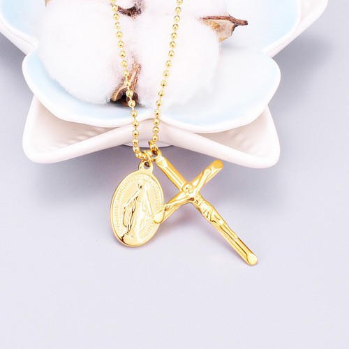 Dây Chuyền Bi Thánh Giá Và Đức Mẹ Titan Ko Đen TT 2583