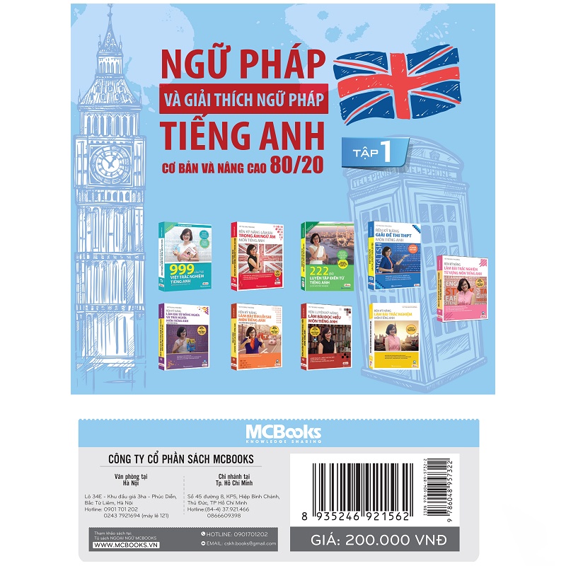 Sách - Ngữ Pháp Và Giải Thích Ngữ Pháp Tiếng Anh Cơ Bản Và Nâng Cao 80/20 Tập 1